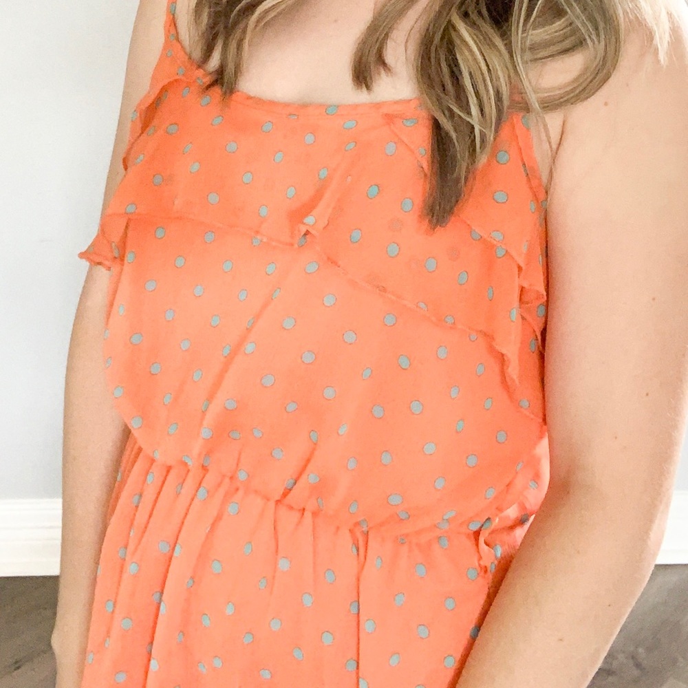 Spaghetti Strap Orange & Blue Polka Dot Dress